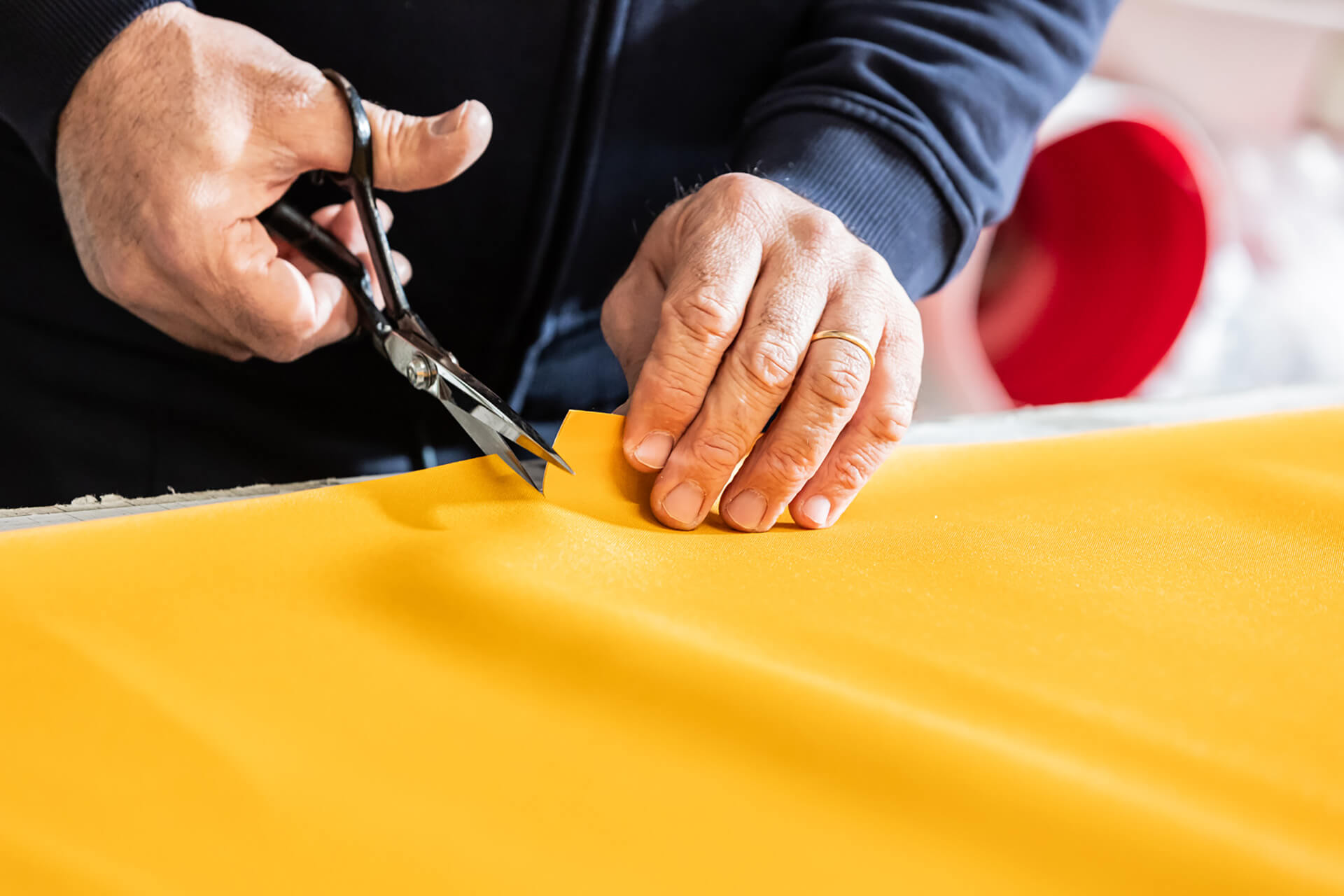 d'amico nautical upholstery - fabric cutting